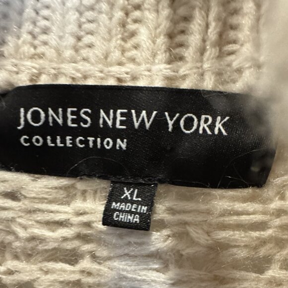 Jones NY XL Chunky Open Knit Cream Cardigan EUC Cozy Winter Shawl Collar Classic - Picture 6 of 7